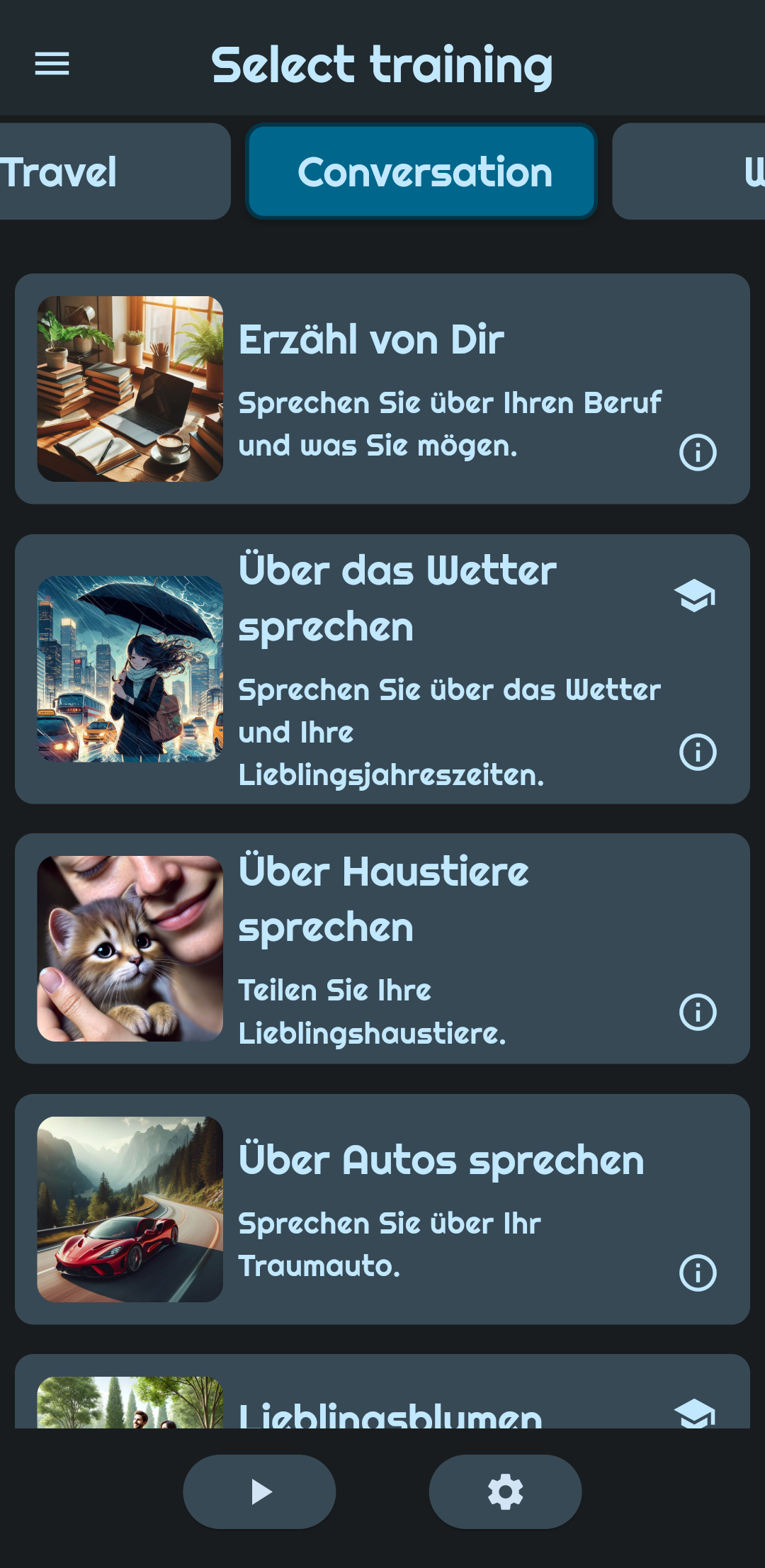 Kiggbe: Deutsche Gesprächsthemen auswählen