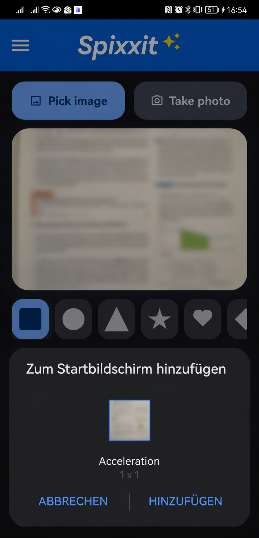 Spixxit: Verknüpfung zum Android-Startbildschirm hinzufügen; Buchinhalt unkenntlich gemacht